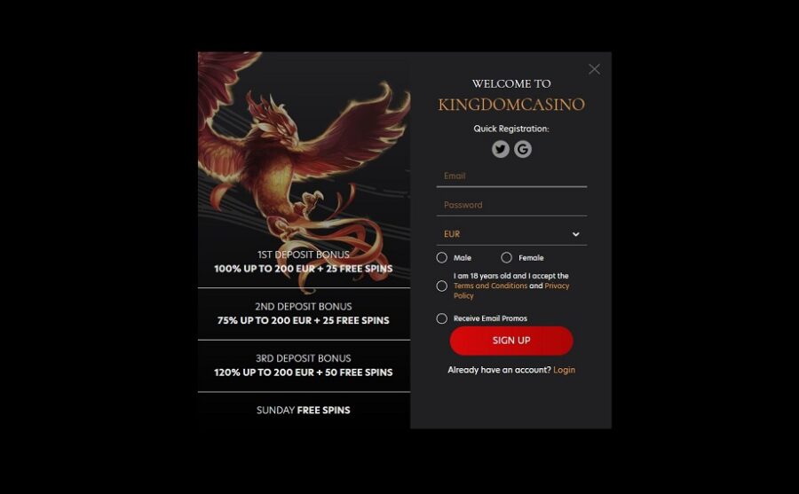 Kingdom Casino Sign Up Form
