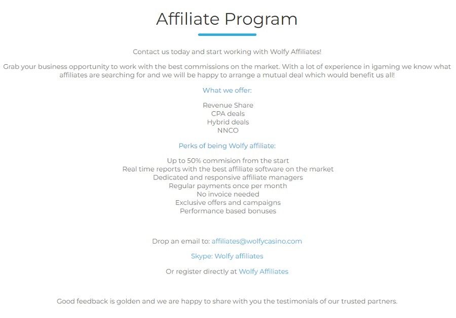 Wolfy Casino Affiliate Program
