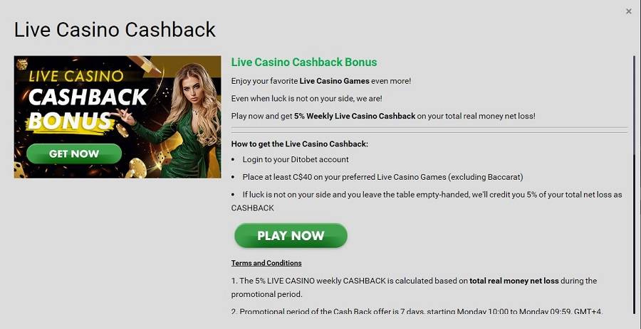 DitoBet Casino And Sportsbook Cashback Program