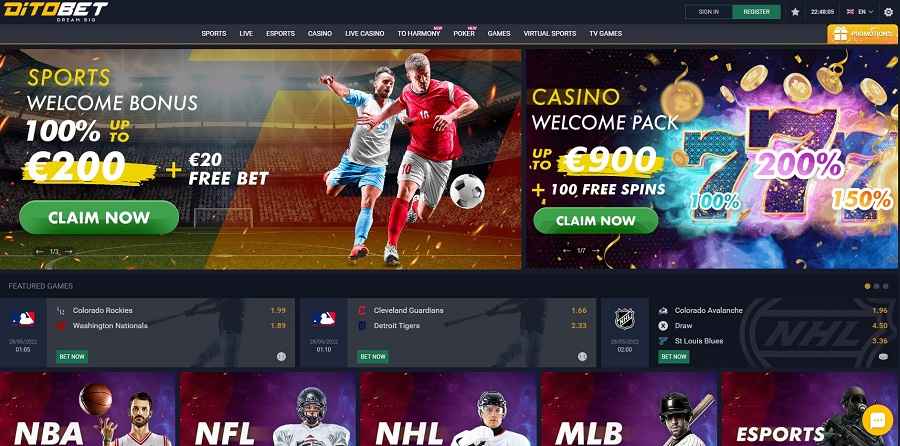 DitoBet Casino And Sportsbook Main Page